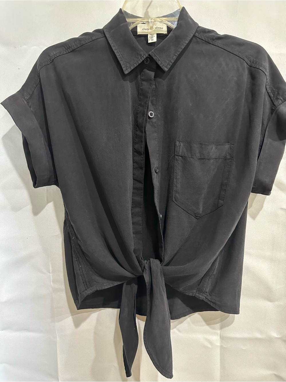 cloth & stone Black Short-Sleeve Button-Front Tie Hem Shirt New W/o Tags